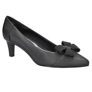 NWT Black Satin Easy Street Women's Devanna Pump Kitten Heel 7 Narrow